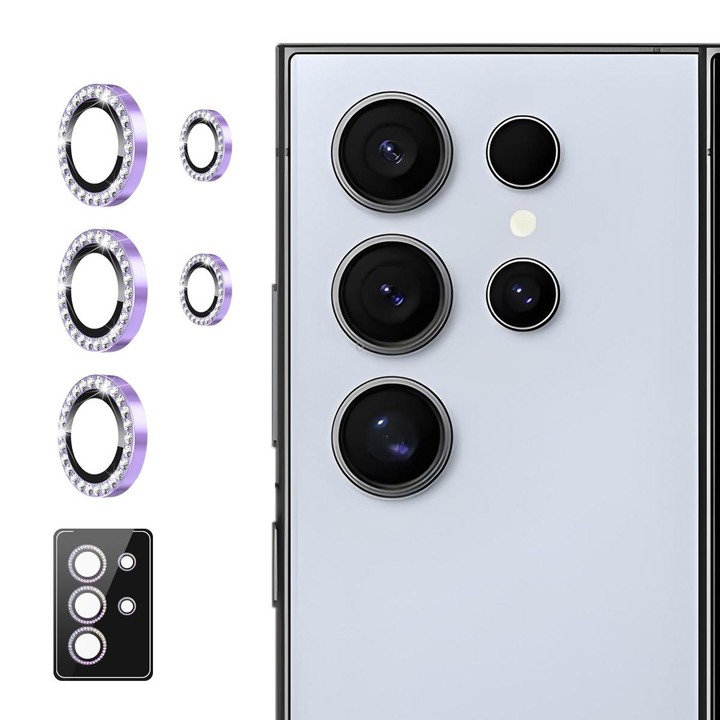 For Samsung Galaxy S23 Ultra 5G ENKAY AR Anti-reflection Individual Diamond Ring Camera Lens Glass Full Film(Light Purple)