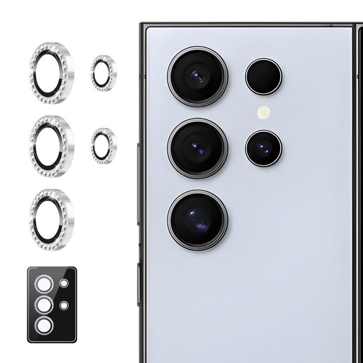 For Samsung Galaxy S23 Ultra 5G ENKAY AR Anti-reflection Individual Diamond Ring Camera Lens Glass Full Film(Silver)