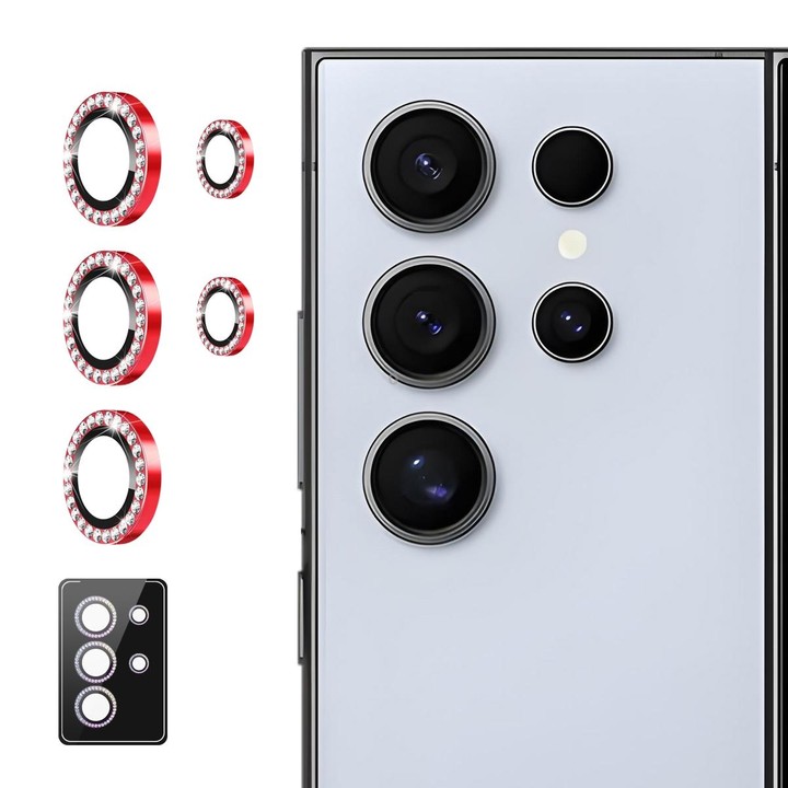 For Samsung Galaxy S23 Ultra 5G ENKAY AR Anti-reflection Individual Diamond Ring Camera Lens Glass Full Film(Red)