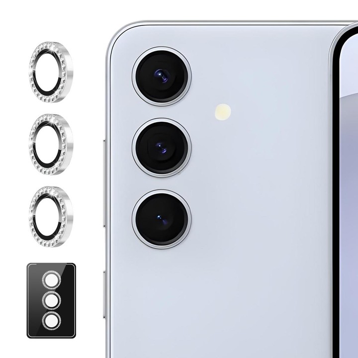 For Samsung Galaxy A14 / A24 / A34 ENKAY AR Anti-reflection Individual Diamond Ring Camera Lens Glass Full Film(Silver)