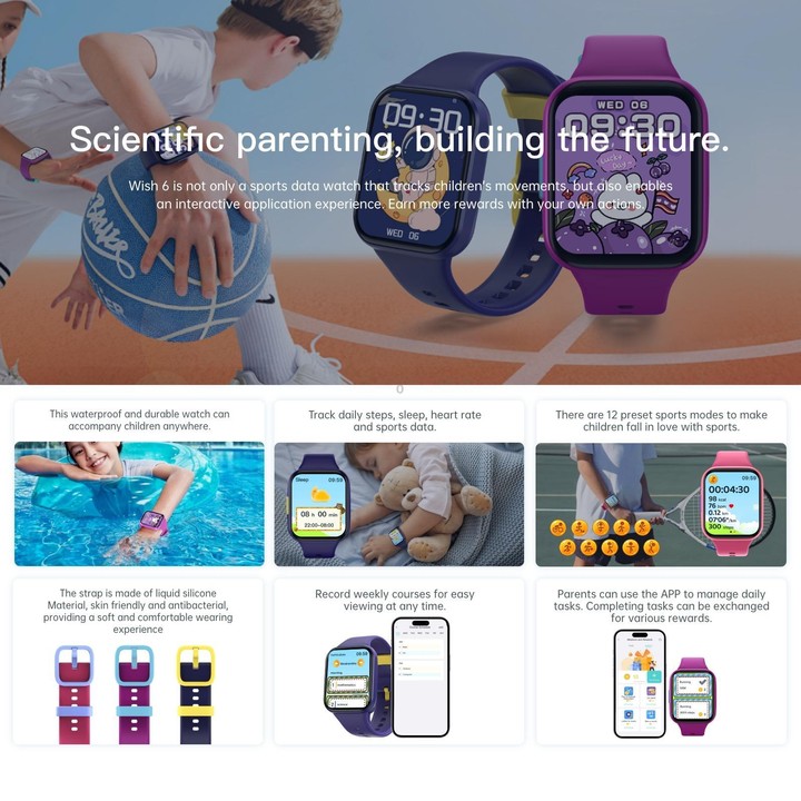 Wish 6 1.69 inch TFT Color Screen IP68 Waterproof Children Companion Smart Watch(Blue)