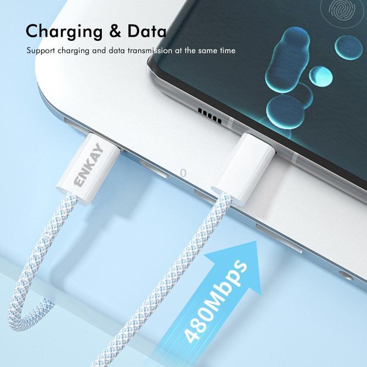 ENKAY CB174 Candy Color 60W USB-C / Type-C to Type-C Charging Data Cable, Length:2m(White)