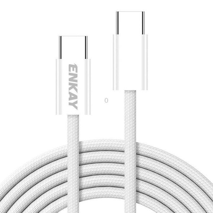 ENKAY CB174 Candy Color 60W USB-C / Type-C to Type-C Charging Data Cable, Length:2m(White)