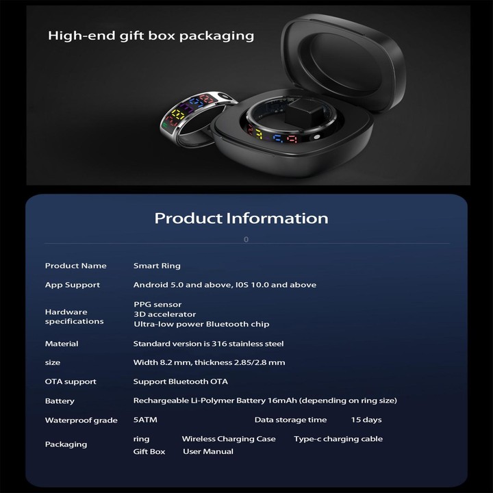 R12 SIZE 10 Smart Ring, Support Heart Rate / Blood Oxygen / Sleep / Multiple Sports Modes(Black)