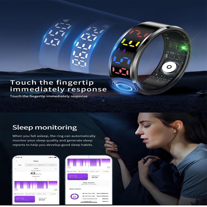 R12 SIZE 10 Smart Ring, Support Heart Rate / Blood Oxygen / Sleep / Multiple Sports Modes(Black)