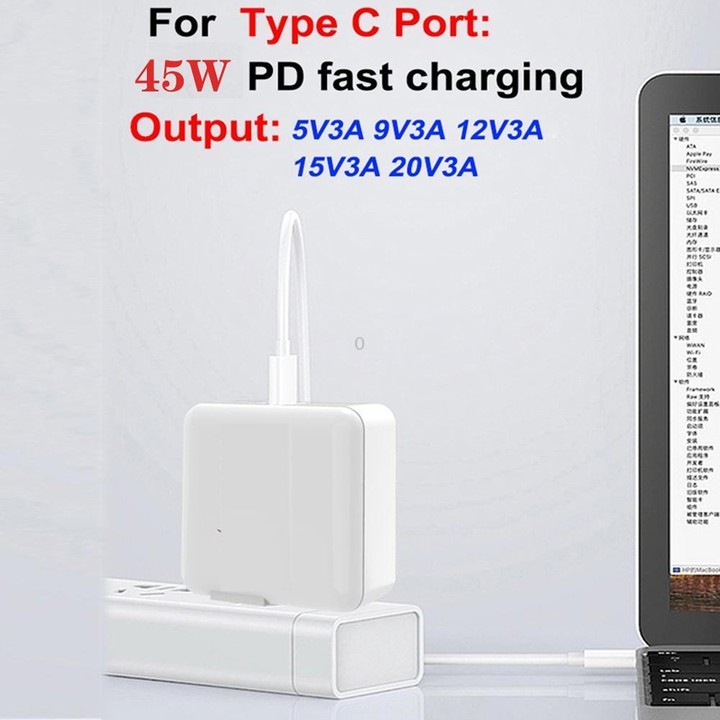 GaN PD 45W + QC3.0 USB Fully Compatible Protocol Charger for MacBook，US Plug(White)