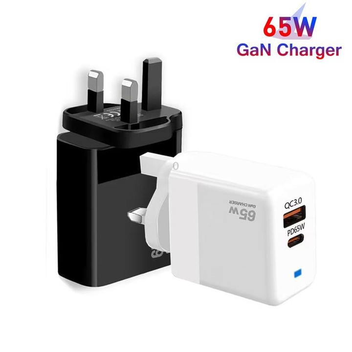 GaN PD 45W + QC3.0 USB Fully Compatible Protocol Charger for MacBook，UK Plug(White)