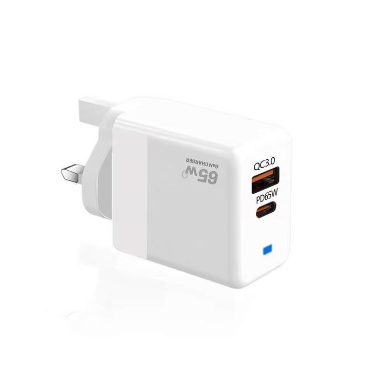 GaN PD 45W + QC3.0 USB Fully Compatible Protocol Charger for MacBook，UK Plug(White)