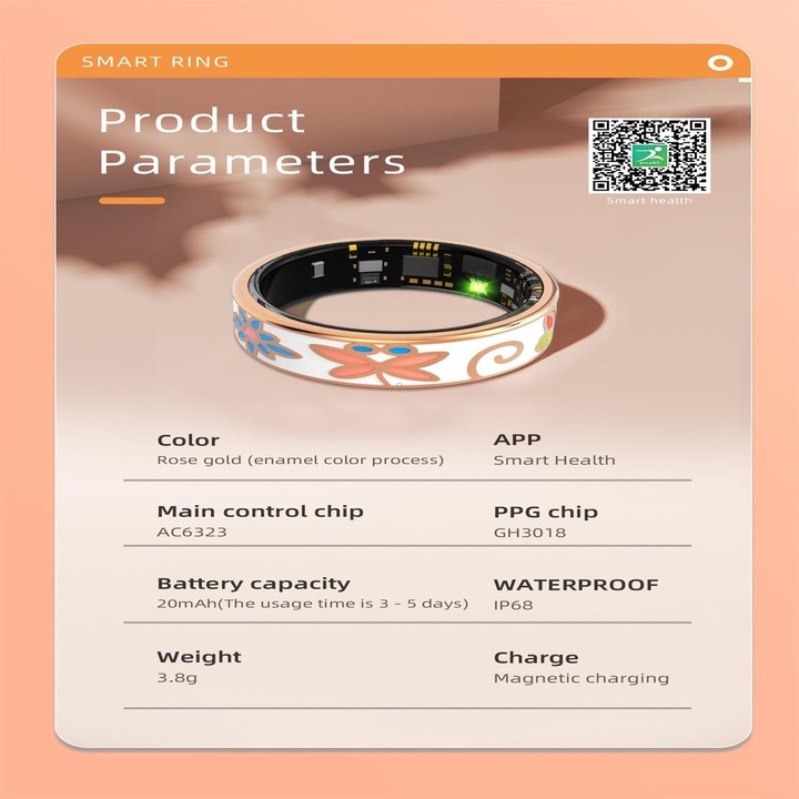 R18 SIZE 8 Smart Ring, Support Heart Rate / Blood Oxygen / Sleep / Care For Faimilies(Rose Gold)