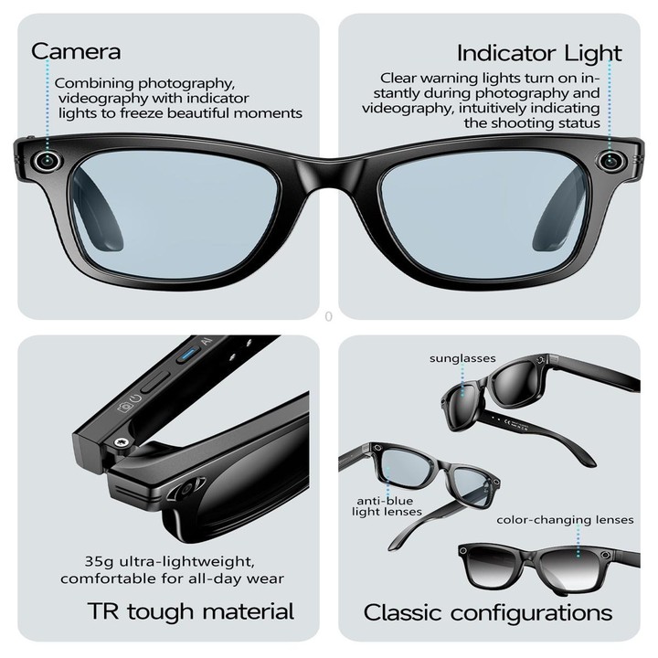 W610 Smart Glasses, Support AI Photo Recognition / AI Smart Translation / Bluetooth Call(Black)