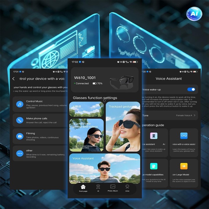 W610 Smart Glasses, Support AI Photo Recognition / AI Smart Translation / Bluetooth Call(Black)