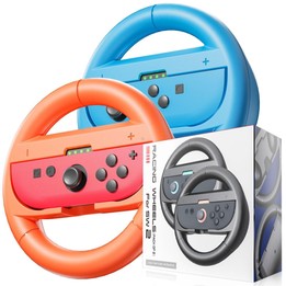 For Nintendo Switch 2 Left And Right Handle Racing Steering Wheel Grips Set(Orange Blue)