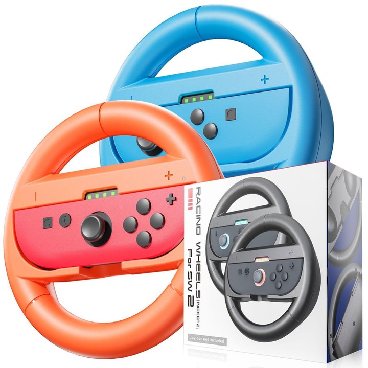 For Nintendo Switch 2 Left And Right Handle Racing Steering Wheel Grips Set(Black)