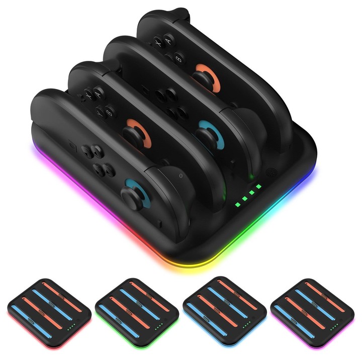 For Nintendo Switch 2 Game Handle 4 Seat Horizontal Charging Cradle With RGB Dazzling Lights(Black)