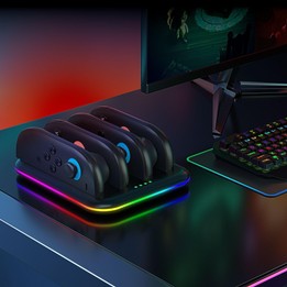 For Nintendo Switch 2 Game Handle 4 Seat Horizontal Charging Cradle With RGB Dazzling Lights(Black)
