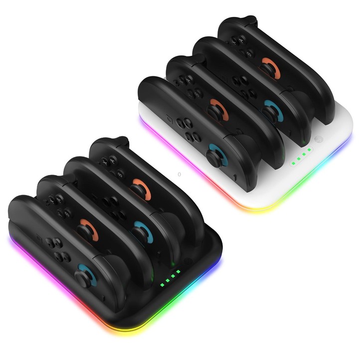 For Nintendo Switch 2 Game Handle 4 Seat Horizontal Charging Cradle With RGB Dazzling Lights(White)