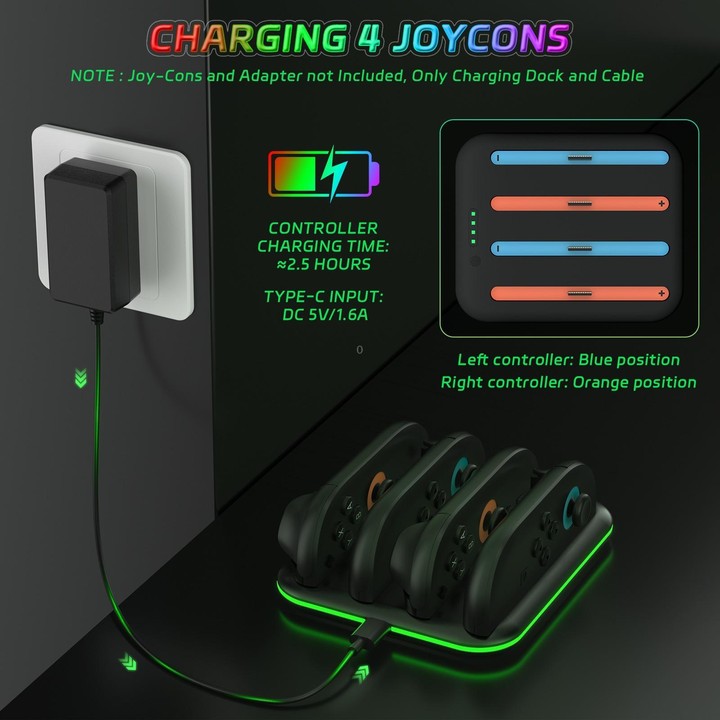 For Nintendo Switch 2 Game Handle 4 Seat Horizontal Charging Cradle With RGB Dazzling Lights(White)