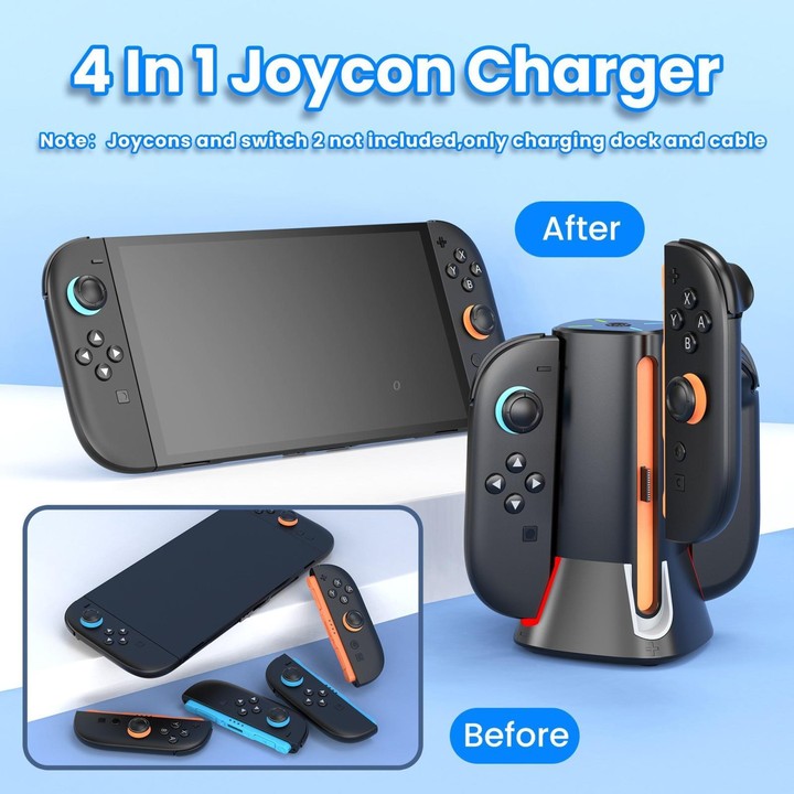 For Nintendo Switch 2 4 in 1 Handle Charging Stand With RGB Dazzling Lights
