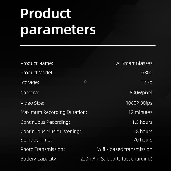 G300 Smart Glasses, Support AI Translation / Take Photos / Voice Calls(Black)