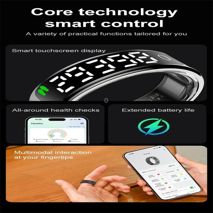 R13 SIZE 12 Smart Ring, Support Heart Rate / Blood Oxygen / Sleep Monitoring / Motion Sensing Game(Black)