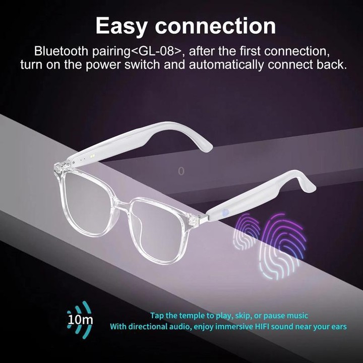 GL08 Smart Glasses, Support Touch Control / Built-in Call Microphone / Open Style Audio Experience(Black)