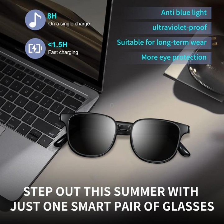 GL08 Smart Glasses, Support Touch Control / Built-in Call Microphone / Open Style Audio Experience(Black White)