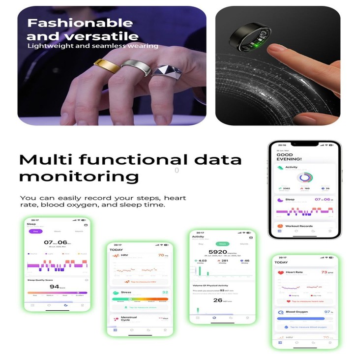 R100 SIZE 8 Smart Ring, Support Heart Rate / Blood Oxygen / Sleep Monitoring / Remote Photography(Gold)