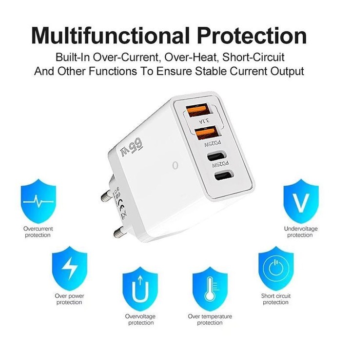 TE-PD44 Dual USB-A Dual Type-C 4-port Mobile Phone Charger US Plug