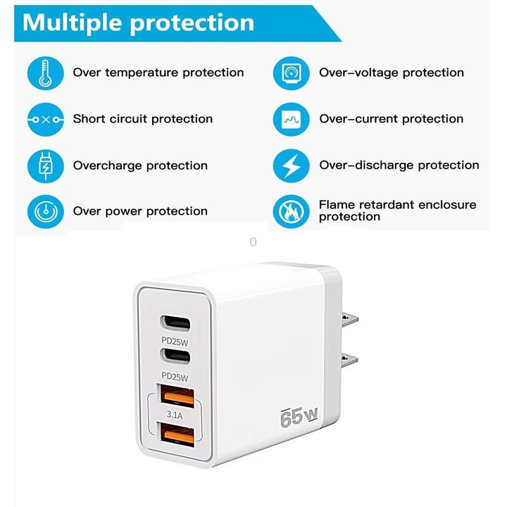 TE-PD44 Dual USB-A Dual Type-C 4-port Mobile Phone Charger US Plug