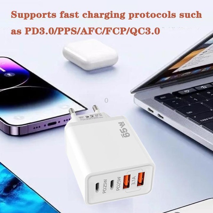 TE-PD44 Dual USB-A Dual Type-C 4-port Mobile Phone Charger US Plug