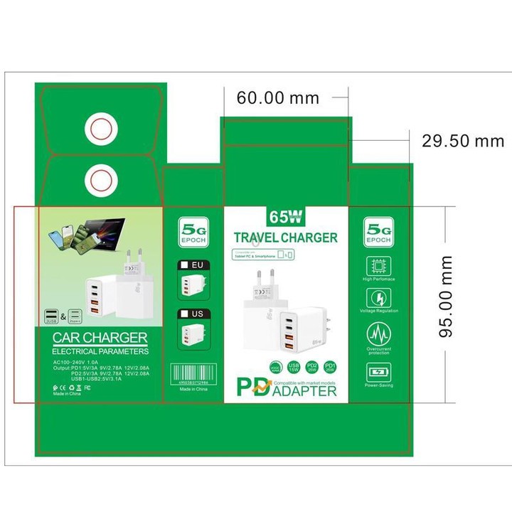 TE-PD44 Dual USB-A Dual Type-C 4-port Mobile Phone Charger US Plug