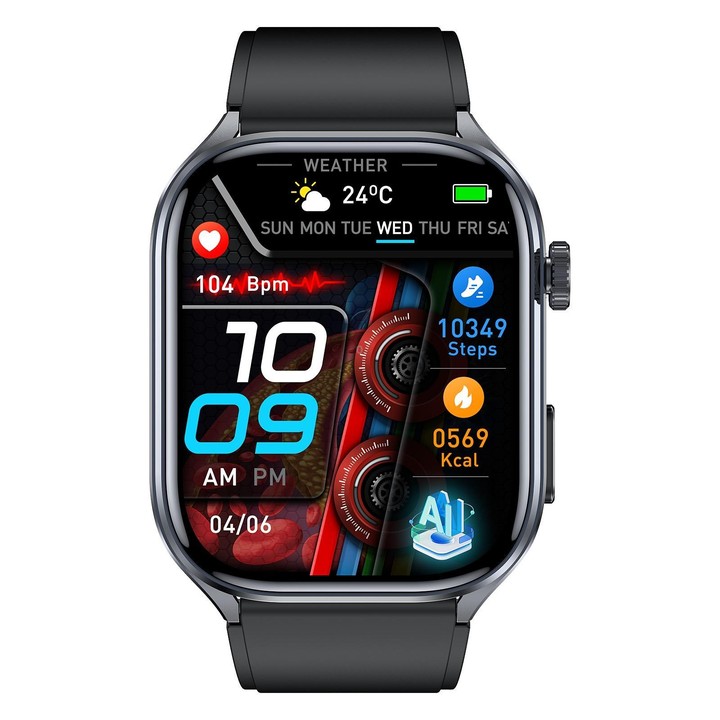 ET572 2.0 inch Color Screen Smart Watch Silicone Strap, Support Supports Health Monitoring / ECG(Black)