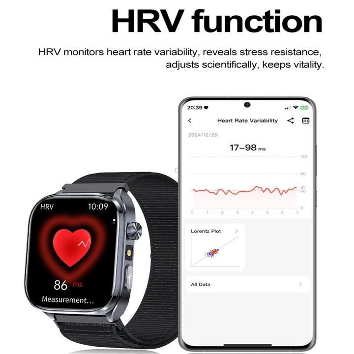 ET572 2.0 inch Color Screen Smart Watch Silicone Strap, Support Supports Health Monitoring / ECG(Red)