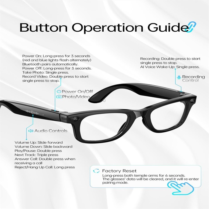 W620 Smart Glasses, Support AI Voice Wake-Up / AI Photo Recognition / AI Intelligent Translation(White)