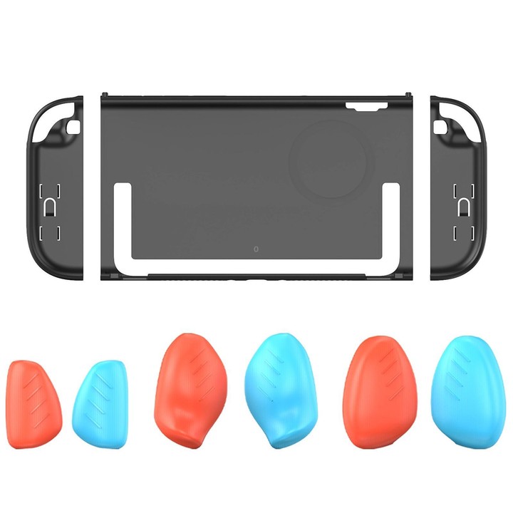 For Nintendo Switch 2 Split-style Console Protective Case with Three Sets of Interchangeable Grips (Large, Medium, Small)(Black