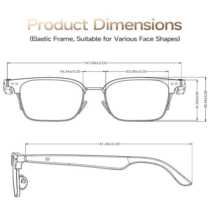 W100D Smart Glasses, Support AI Intelligent Translation / AI Conversation / BT Calling(Black)