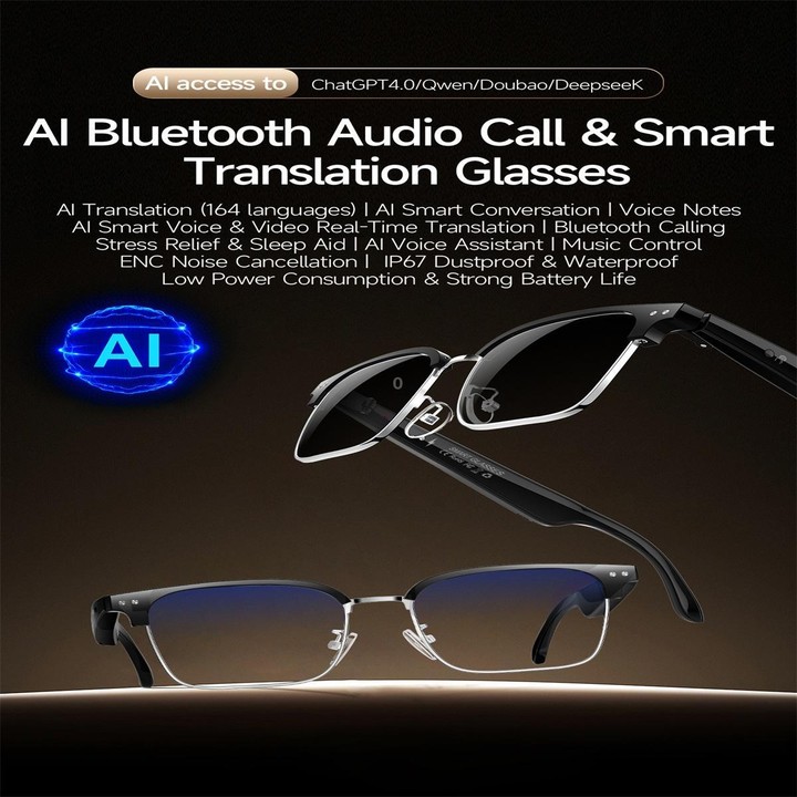 W100D Smart Glasses, Support AI Intelligent Translation / AI Conversation / BT Calling(Photochromic)