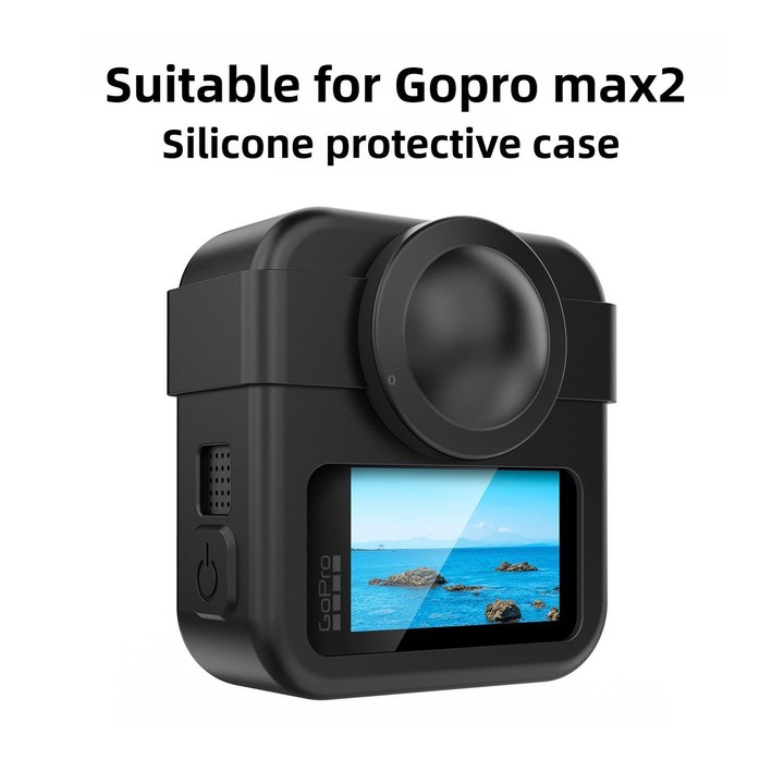 For GoPro MAX2 Body Silicone Protective Shell with Dual Lens Caps Cover & Strap & Battery Side Cover