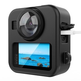For GoPro MAX2 Body Silicone Protective Shell with Dual Lens Caps Cover & Strap & Battery Side Cover