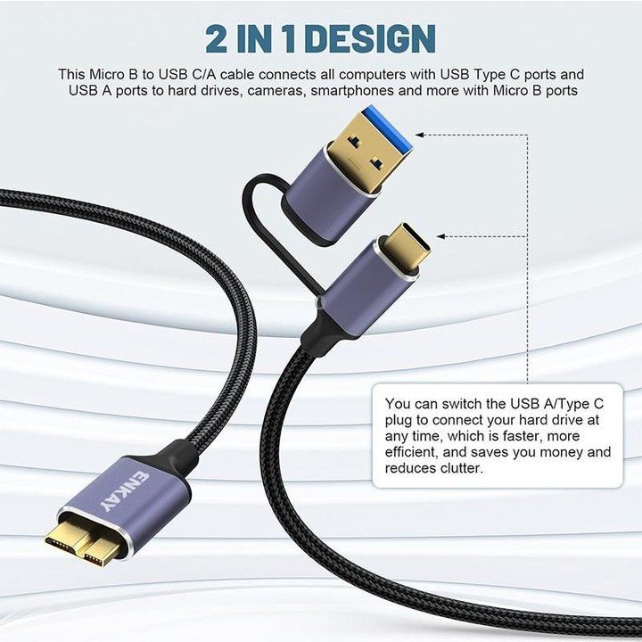 ENKAY 2 in 1 USB 3.0 / Type-C to USB 3.0 Micro-B 5Gbps Data Camera Hard Drive Cable, Length:0.5m