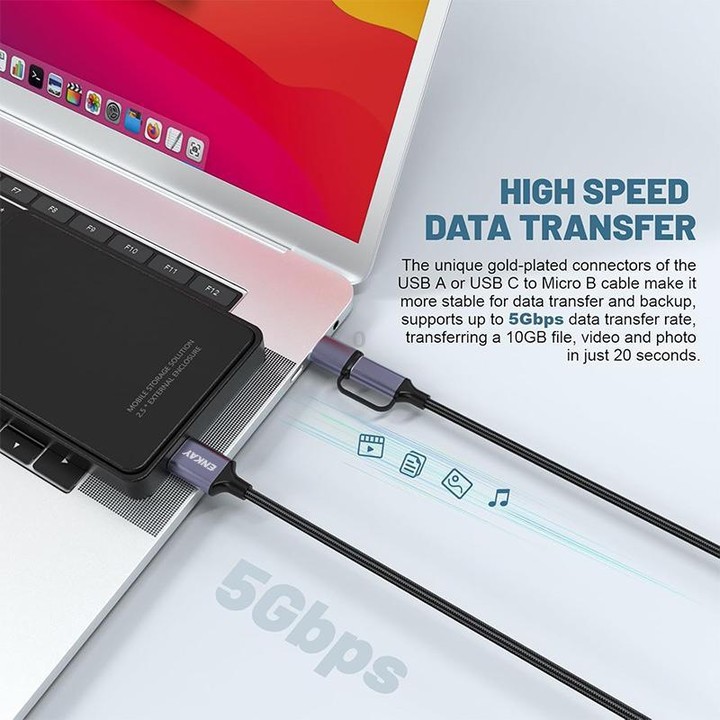 ENKAY 2 in 1 USB 3.0 / Type-C to USB 3.0 Micro-B 5Gbps Data Camera Hard Drive Cable, Length:1m