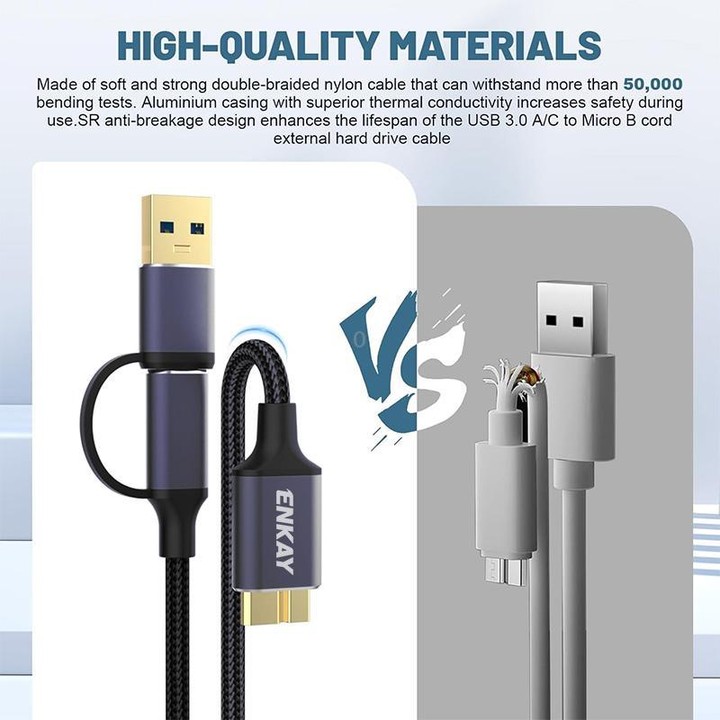 ENKAY 2 in 1 USB 3.0 / Type-C to USB 3.0 Micro-B 5Gbps Data Camera Hard Drive Cable, Length:1.5m