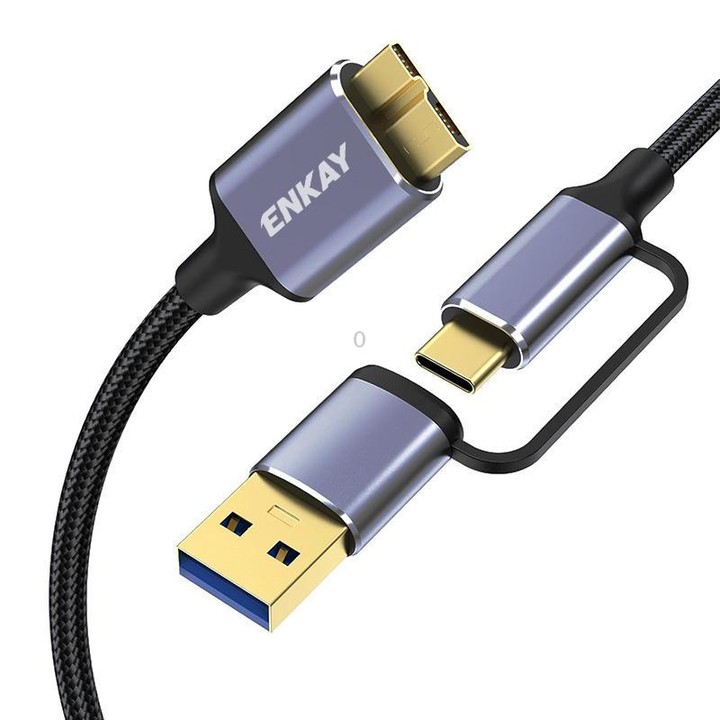 ENKAY 2 in 1 USB 3.0 / Type-C to USB 3.0 Micro-B 5Gbps Data Camera Hard Drive Cable, Length:0.25m