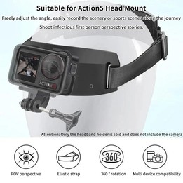 For DJI Action 5 Pro / 4 / 3 Hands-Free Driving Recorder & Sports Camera Mount Head Strap Headband Extended Mount