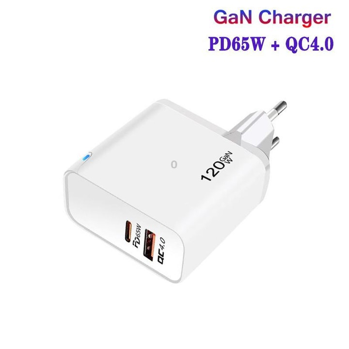 TE-PD65 GaN PD 65W + QC4.0 USB Charger with Type-C to Type-C Data Cable, EU Plug(White)