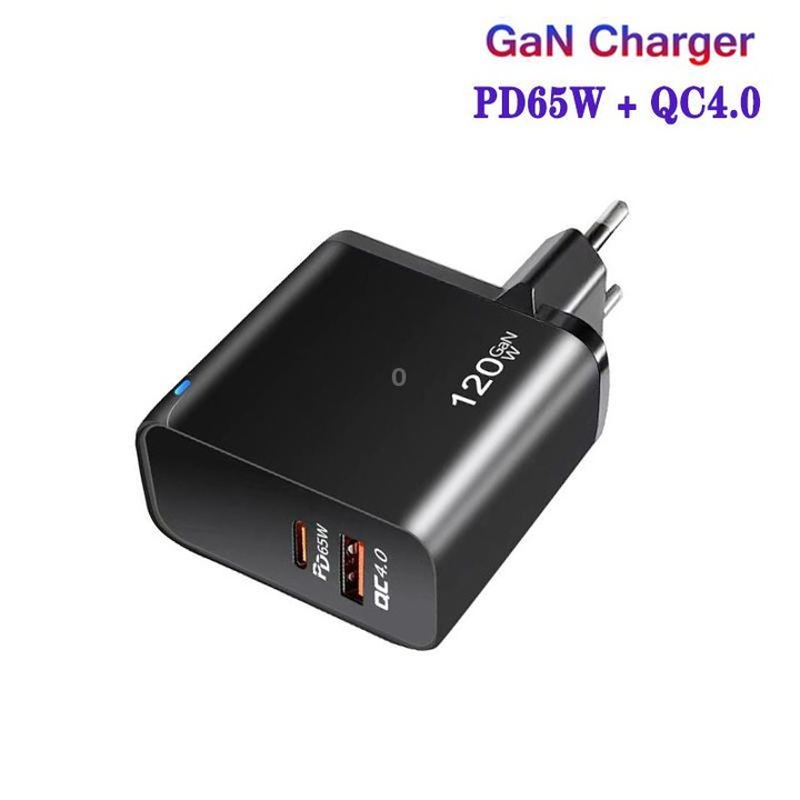 TE-PD65 GaN PD 65W + QC4.0 USB Charger with Type-C to Type-C Data Cable, EU Plug(Black)