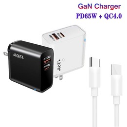 TE-PD65 GaN PD 65W + QC4.0 USB Charger with Type-C to Type-C Data Cable, US Plug(White)