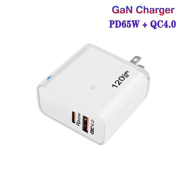 TE-PD65 GaN PD 65W + QC4.0 USB Charger with Type-C to Type-C Data Cable, US Plug(White)