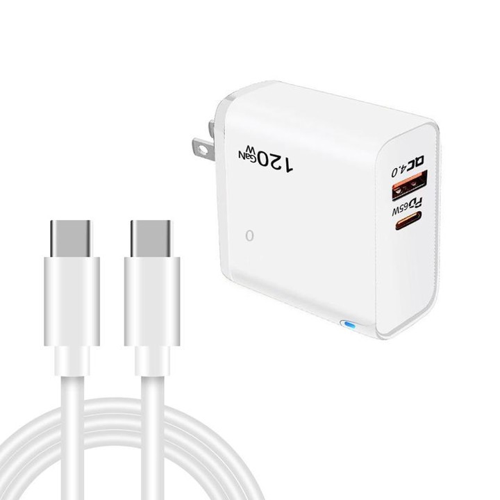 TE-PD65 GaN PD 65W + QC4.0 USB Charger with Type-C to Type-C Data Cable, US Plug(White)