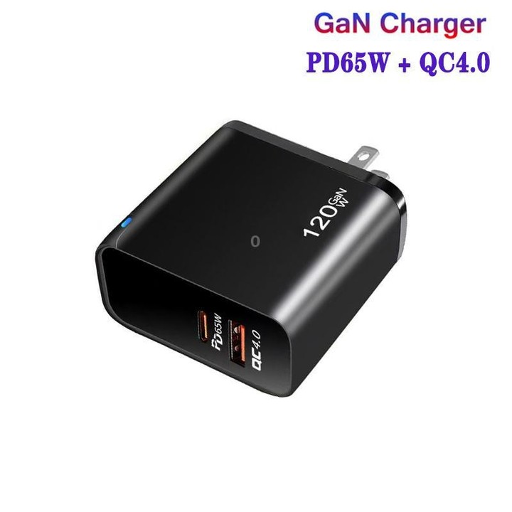 TE-PD65 GaN PD 65W + QC4.0 USB Charger with Type-C to Type-C Data Cable, US Plug(Black)